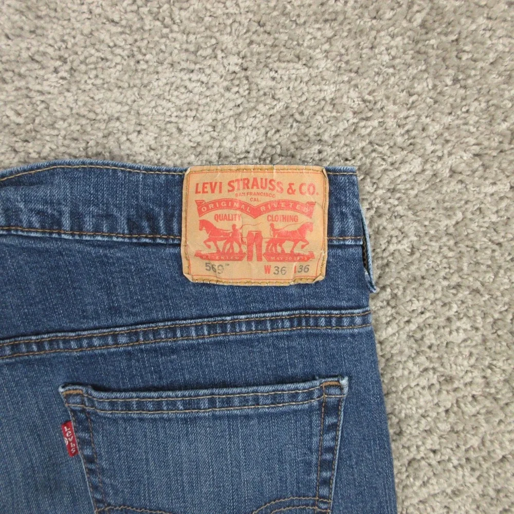 Levis Jeans Mens 36x36 Blue 569 Loose Straight Faded Whisker Baggy Denim Pants